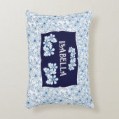 Good Night Name Navy Blue Floral Aesthetic アクセントクッション (正面(垂直))