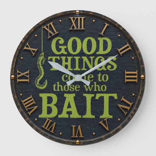 Good Things Come to Those Who Bait Funny Fishing ラージ壁時計 (正面)