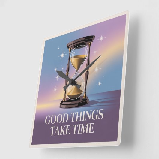 Good Things Take Time スクエア壁時計 (傾斜)