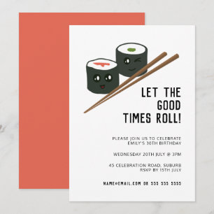 Good Times 転がかわいいSushi Any Age誕生日 招待状