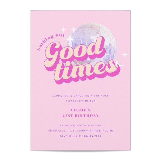 Good Times Groovyピンク誕生日パーティーの招待 招待状