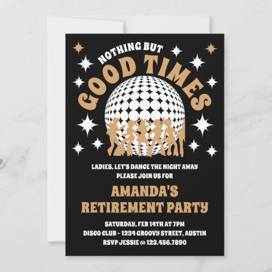 Good Times Groovy Black Retirementパーティー写真 招待状 (正面)
