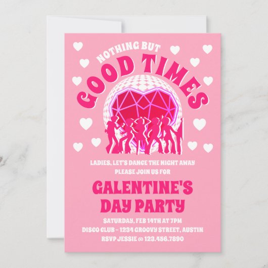 Good Times Groovy Pink Valentine's Galentine's Day 招待状 (正面)