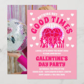 Good Times Groovy Pink Valentine's Galentine's Day 招待状 (正面/裏面)