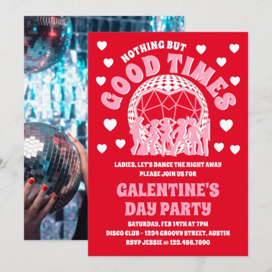 Good Times Groovy Red Valentine's Galentine's Day 招待状 (正面/裏面)