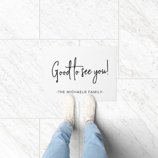 Good to See You Script with Family Name Black ドアマット (室内)