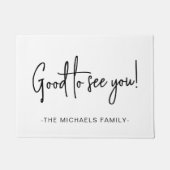 Good to See You Script with Family Name Black ドアマット (正面)
