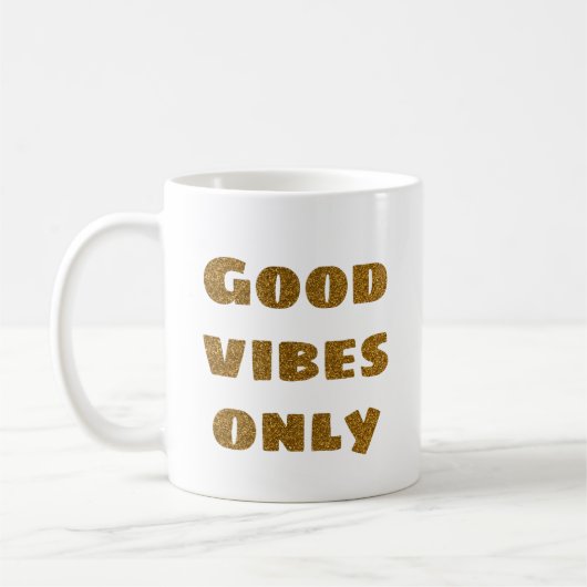 Good Vibesのみ |ブラック&ゴールデングリッター コーヒーマグカップ (左)