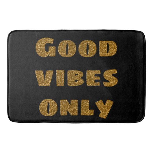 Good Vibesのみ |ブラック&ゴールデングリッター バスマット (正面)