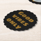 Good Vibesのみ |ブラック&ゴールデングリッター ペーパーコースター (アングル)