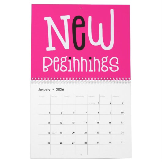 Good Vibes前向き引用文ピンクブラック2022 カレンダー (1月 2026)