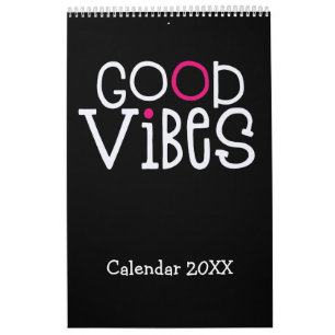 Good Vibes前向き引用文ピンクブラック2022 カレンダー