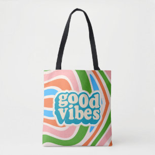 'Good Vibes' レトロ波動デザインショルダートートバッグ トートバッグ