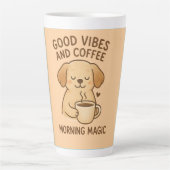 Good Vibes & Coffee - Puppy よくはしゃぐ Digital Artwor カフェラテマグ (正面)