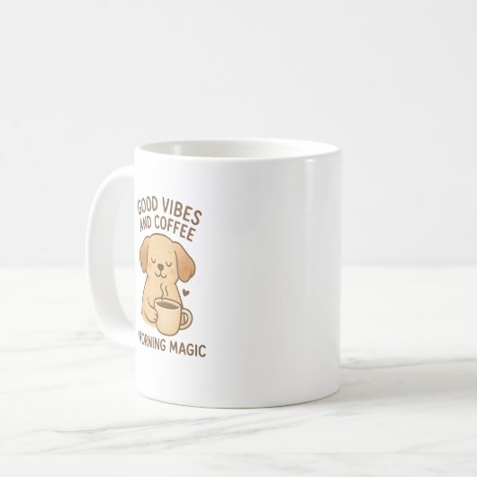 Good Vibes & Coffee - Puppy よくはしゃぐ Digital Artwor コーヒーマグカップ (正面左)