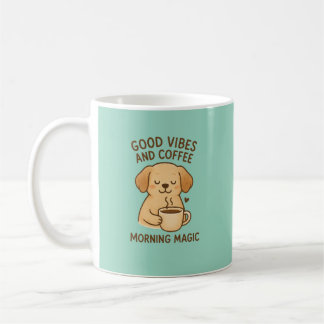 Good Vibes & Coffee - Puppy よくはしゃぐ Digital Artwor コーヒーマグカップ