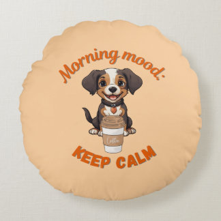 Good Vibes & Coffee - Puppy よくはしゃぐ Digital Artwor ラウンドクッション