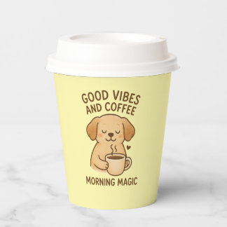 Good Vibes & Coffee - Puppy よくはしゃぐ Digital Artwor 紙コップ