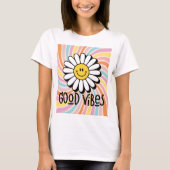 Good Vibes com Flor Sorridente Estampa Psicodélico Tシャツ (正面)