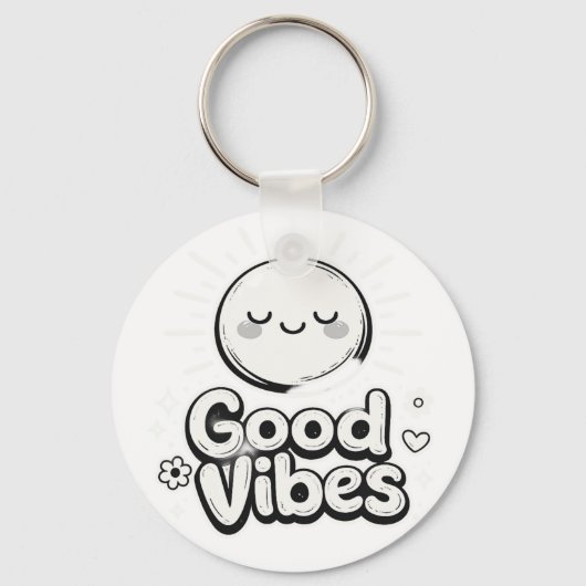 Good Vibes Cute Smiley Keychain – Positive Minimal キーホルダー (正面)