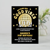 Good Vibes Groovyブラック金ゴールド誕生日パーティー写真 箔招待状 (立ち正面)