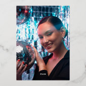 Good Vibes Groovyブラック金ゴールド誕生日パーティー写真 箔招待状 (裏面)