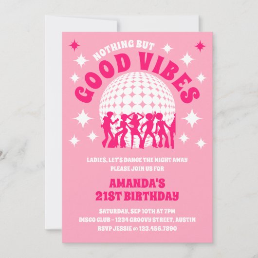 Good Vibes Groovy Pink誕生日パーティーの招待 招待状 (正面)