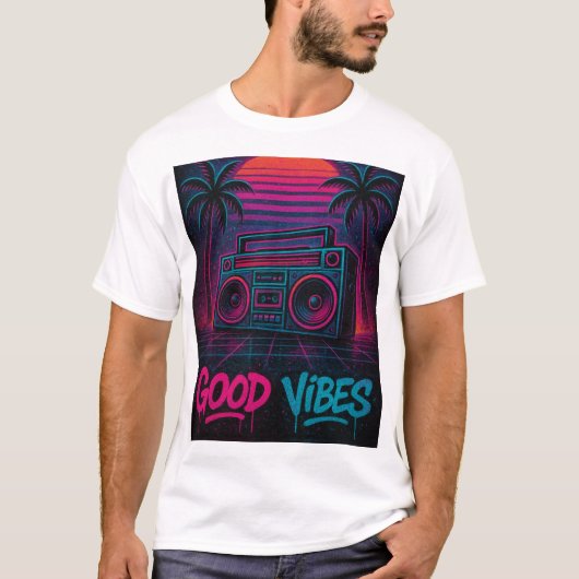Good Vibes Neon Synthwave Graffiti Mural Tシャツ (正面)