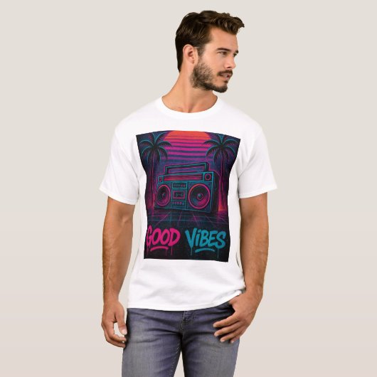 Good Vibes Neon Synthwave Graffiti Mural Tシャツ (正面フル)
