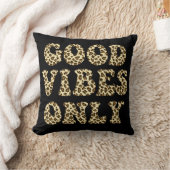 Good Vibes Only – かわいいヒョウ柄ブラック クッション (ブランケット)