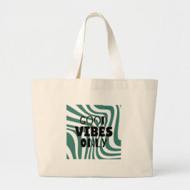 'Good Vibes Only' フォレストグリーン ウェーブ柄 オーディナル ラージトートバッグ