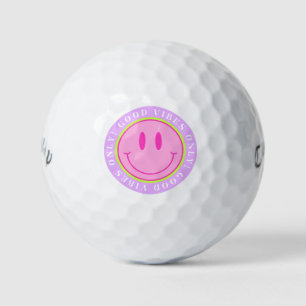 「Good Vibes Only」ポジティブさ満載のハッピーな顔のレトロなゴルフボール90's ゴルフボール
