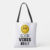 'Good Vibes Only' レトロスマイルフェイス トートバッグ (裏面)