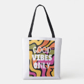 'Good Vibes Only' レトロ波状デザイン トートバッグ (裏面)