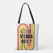 'Good Vibes Only' レトロ・レインボー トートバッグ (裏面)