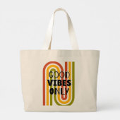 'Good Vibes Only' レトロ・レインボー ラージトートバッグ (裏面)