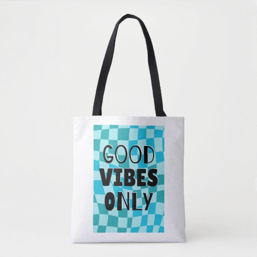 「Good Vibes Only」市松模様の美しいデザイン トートバッグ (正面)
