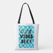 「Good Vibes Only」市松模様の美しいデザイン トートバッグ (裏面)