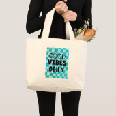 「Good Vibes Only」市松模様の美しいデザイン ラージトートバッグ (正面(商品))