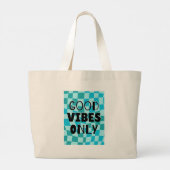 「Good Vibes Only」市松模様の美しいデザイン ラージトートバッグ (裏面)