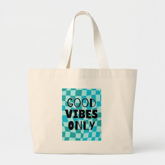 「Good Vibes Only」市松模様の美しいデザイン ラージトートバッグ (正面)