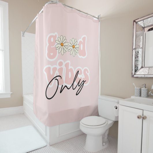 Good Vibes Only 70のHippieスローガン シャワーカーテン (インサイチュ)