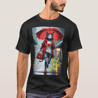 Good Vibes Only: Cat in the RainグラフィックTシャツ Tシャツ