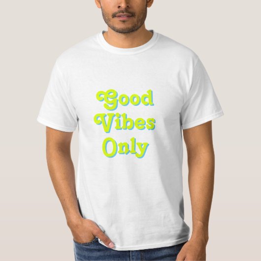 Good Vibes Only chartreuse green light blue white Tシャツ (正面)