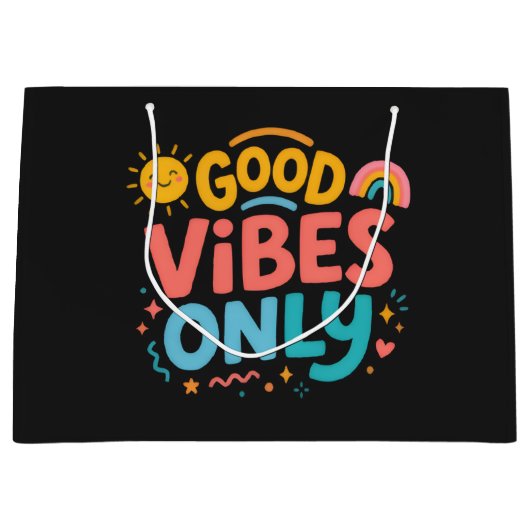 Good Vibes Only colorful black Gift Bag  ラージペーパーバッグ (正面)
