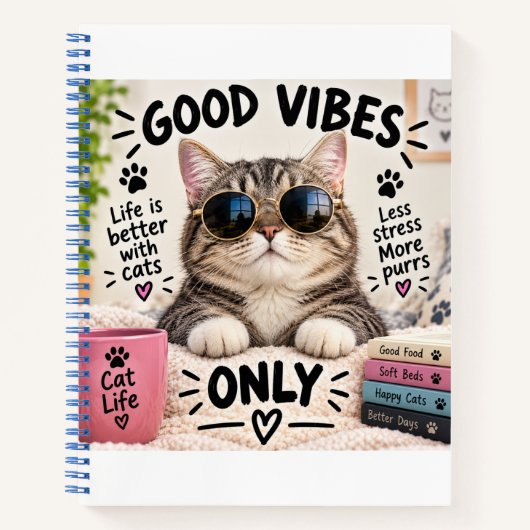 Good Vibes Only Cute Cat Notebook ノートブック (正面)
