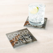 'Good Vibes Only' Disco Girl Heat Glass Coaster ガラスコースター (アングル)