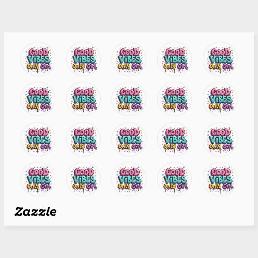 Good Vibes Only Girl Graffiti Sticker ラウンドシール (シート)