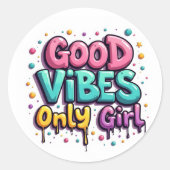 Good Vibes Only Girl Graffiti Sticker ラウンドシール (正面)