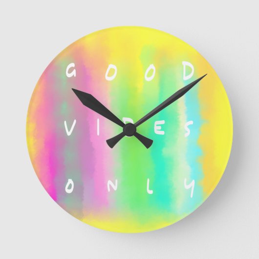 Good Vibes Only Happy カラフル Uplifting絵画's ラウンド壁時計 (正面)